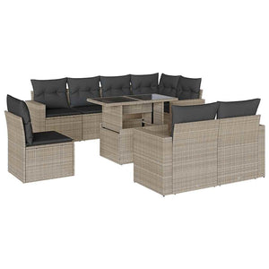 Set Divano da Giardino 9pz con Cuscini Grigio Chiaro Polyrattan 3267412