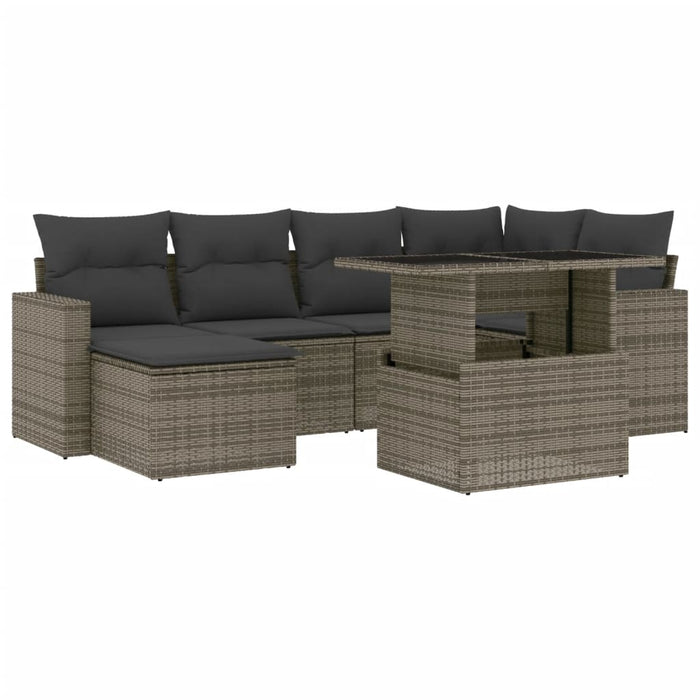 Set Divani da Giardino 7 pz con Cuscini Grigio in Polyrattan 3267420