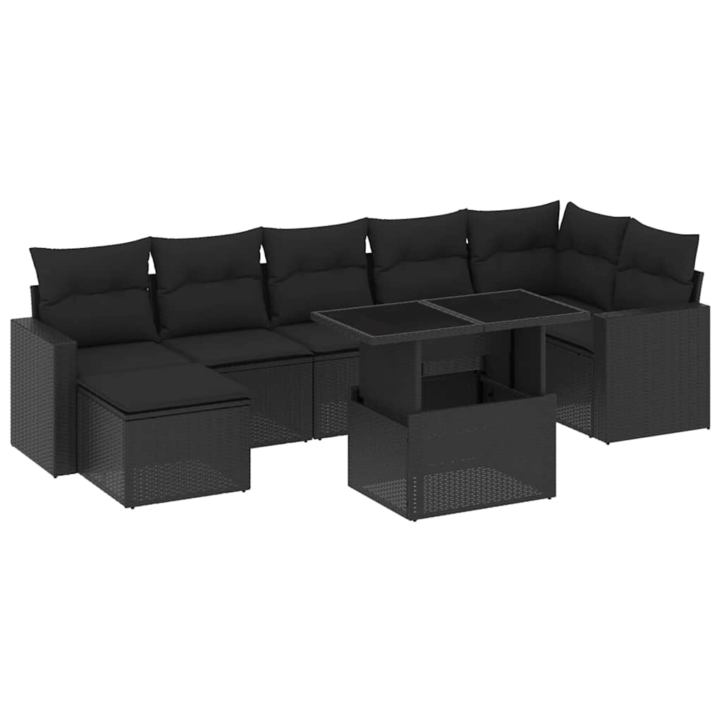 Set Divani da Giardino con Cuscini 8 pz Nero in Polyrattan 3267425