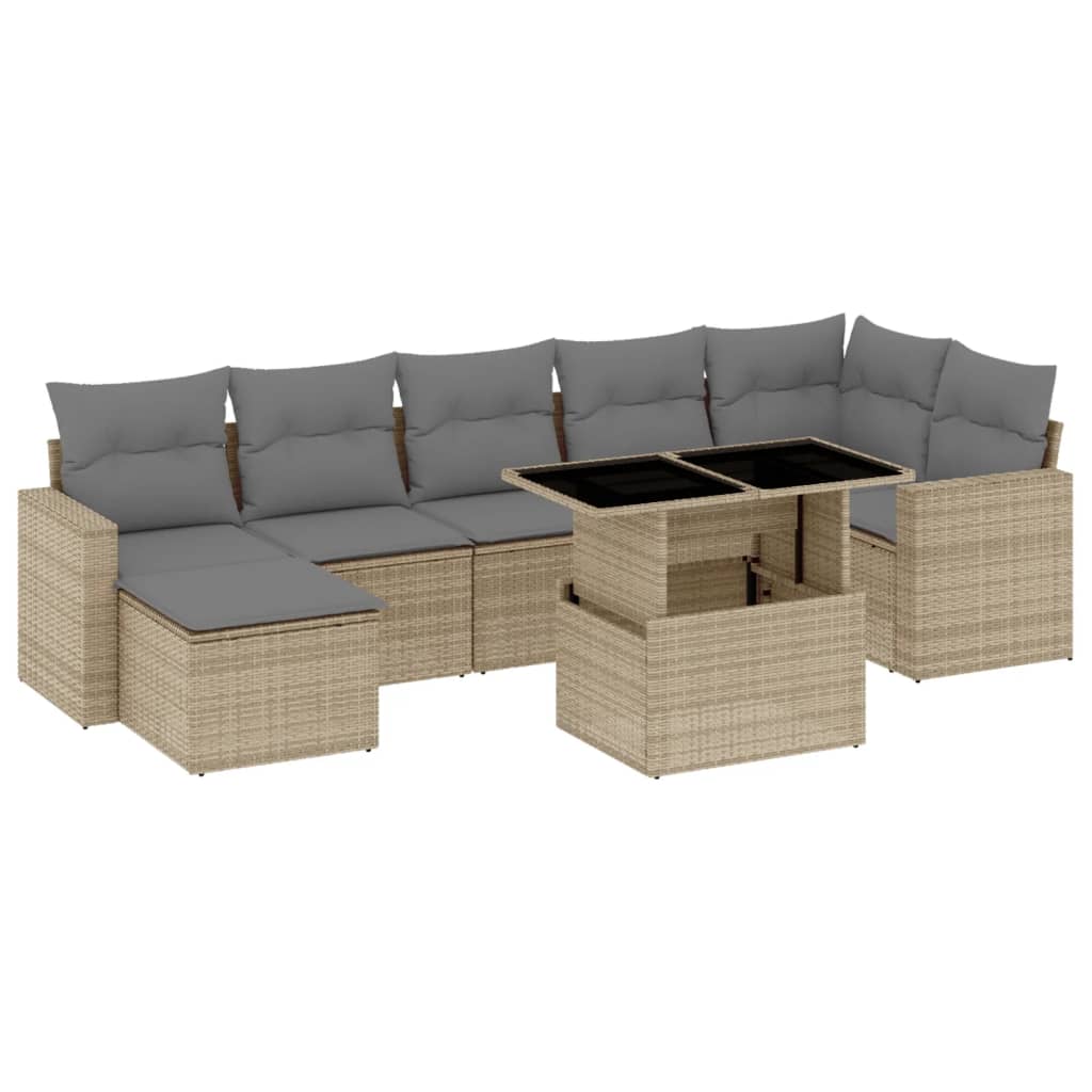 Set Divano da Giardino 8 pz con Cuscini Beige in Polyrattan 3267429