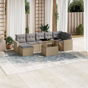 Set Divano da Giardino 8 pz con Cuscini Beige in Polyrattan 3267429