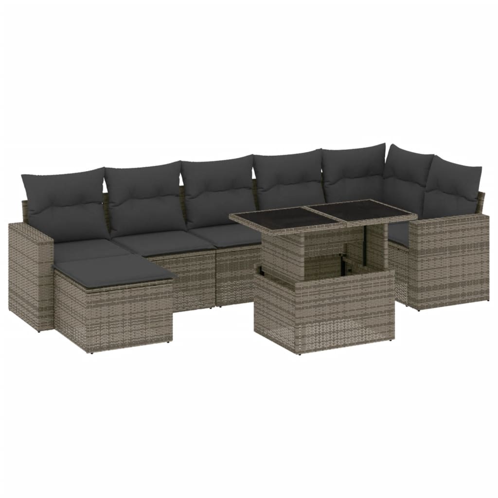 Set Divano da Giardino 8 pz con Cuscini Grigio in Polyrattan 3267430