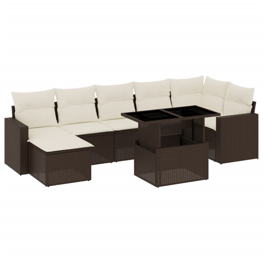 Set Divani da Giardino 8 pz con Cuscini Marrone in Polyrattan 3267433