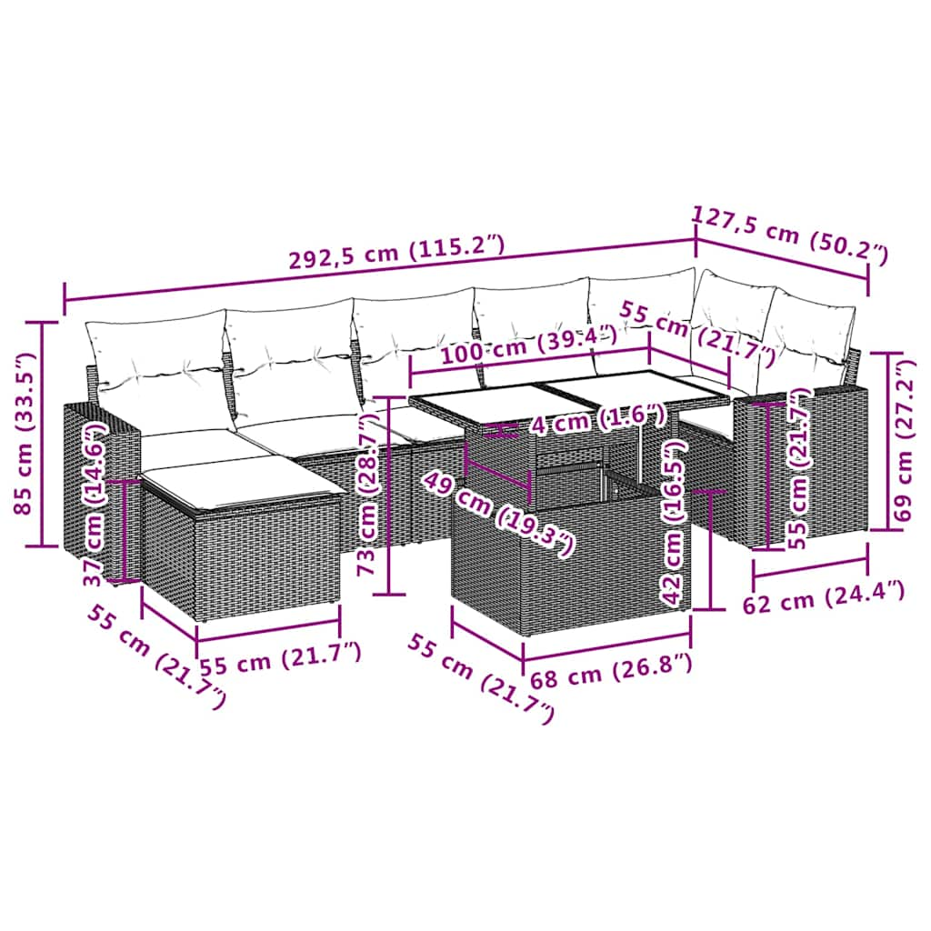 Set Divani da Giardino con Cuscini 8 pz Nero in Polyrattan 3267435