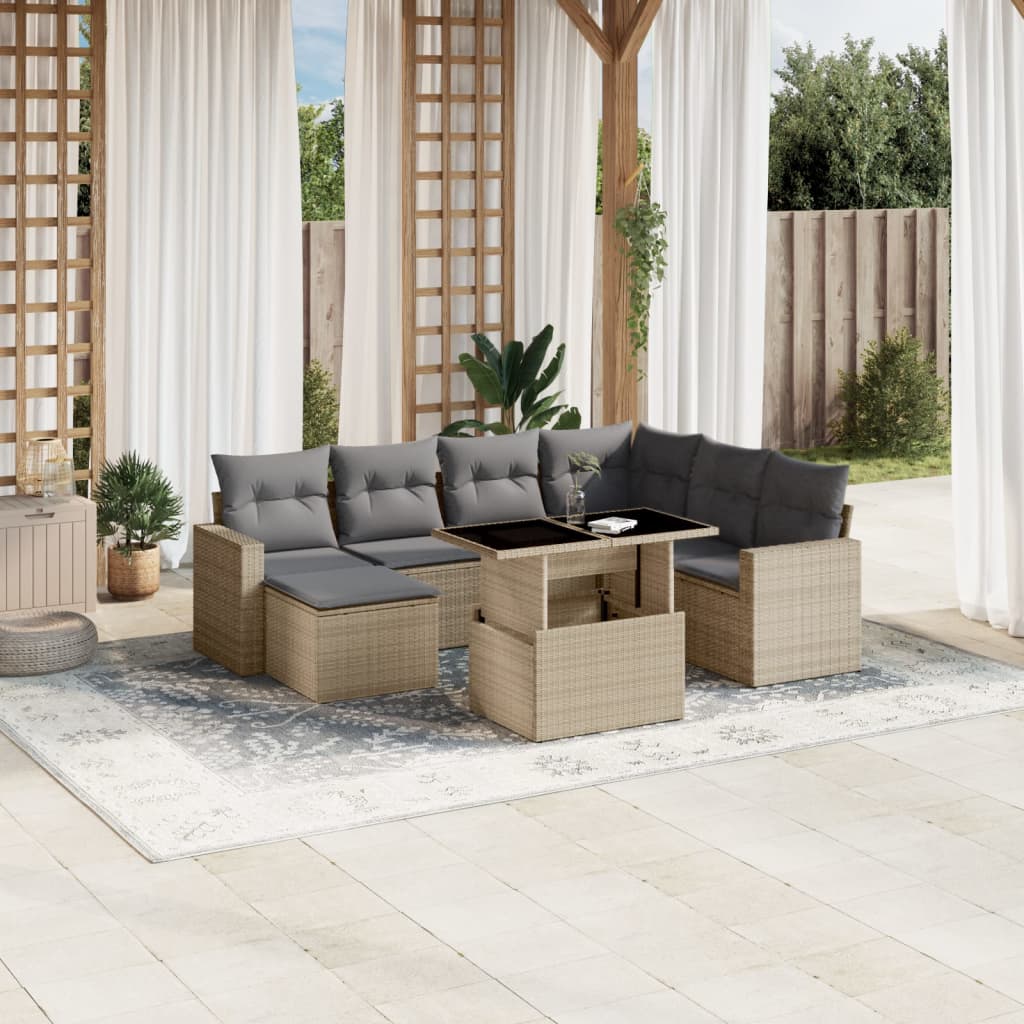 Set Divano da Giardino 8 pz con Cuscini Beige in Polyrattan 3267439