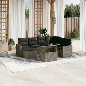 Set Divano da Giardino 8 pz con Cuscini Grigio in Polyrattan 3267440