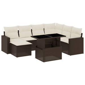 Set Divani da Giardino 8 pz con Cuscini Marrone in Polyrattan 3267443