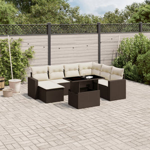 Set Divani da Giardino 8 pz con Cuscini Marrone in Polyrattan 3267443