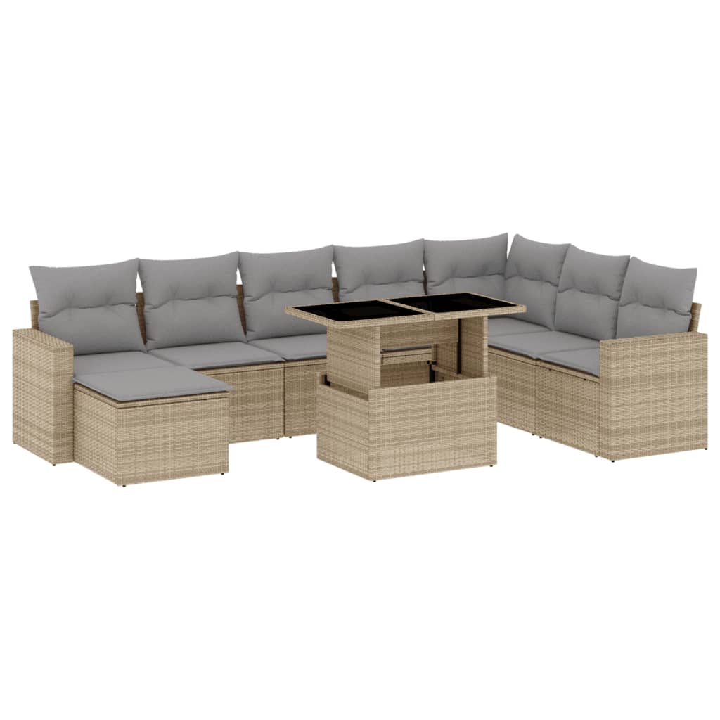 Set Divano da Giardino 9 pz con Cuscini Beige in Polyrattan 3267469