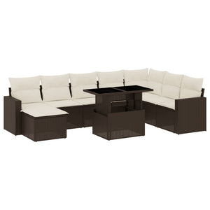 Set Divani da Giardino 9pz con Cuscini Marrone in Polyrattan 3267473