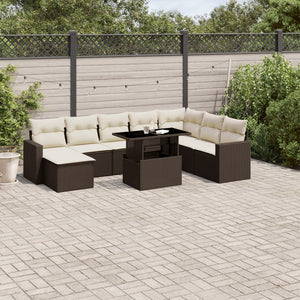 Set Divani da Giardino 9pz con Cuscini Marrone in Polyrattan 3267473