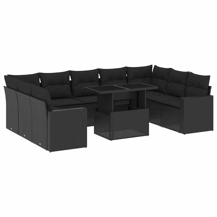 Set Divani da Giardino 10pz con Cuscini in Polyrattan Nero 3267475