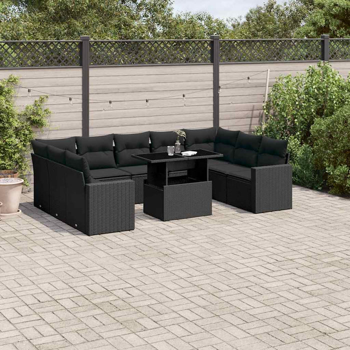 Set Divani da Giardino 10pz con Cuscini in Polyrattan Nero 3267475