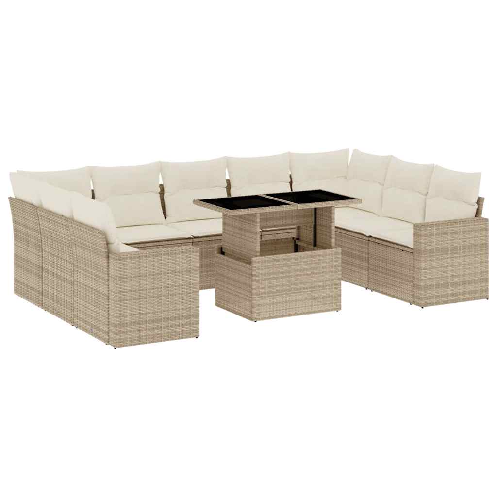 Set Divano da Giardino 10 pz con Cuscini Beige in Polyrattan 3267478