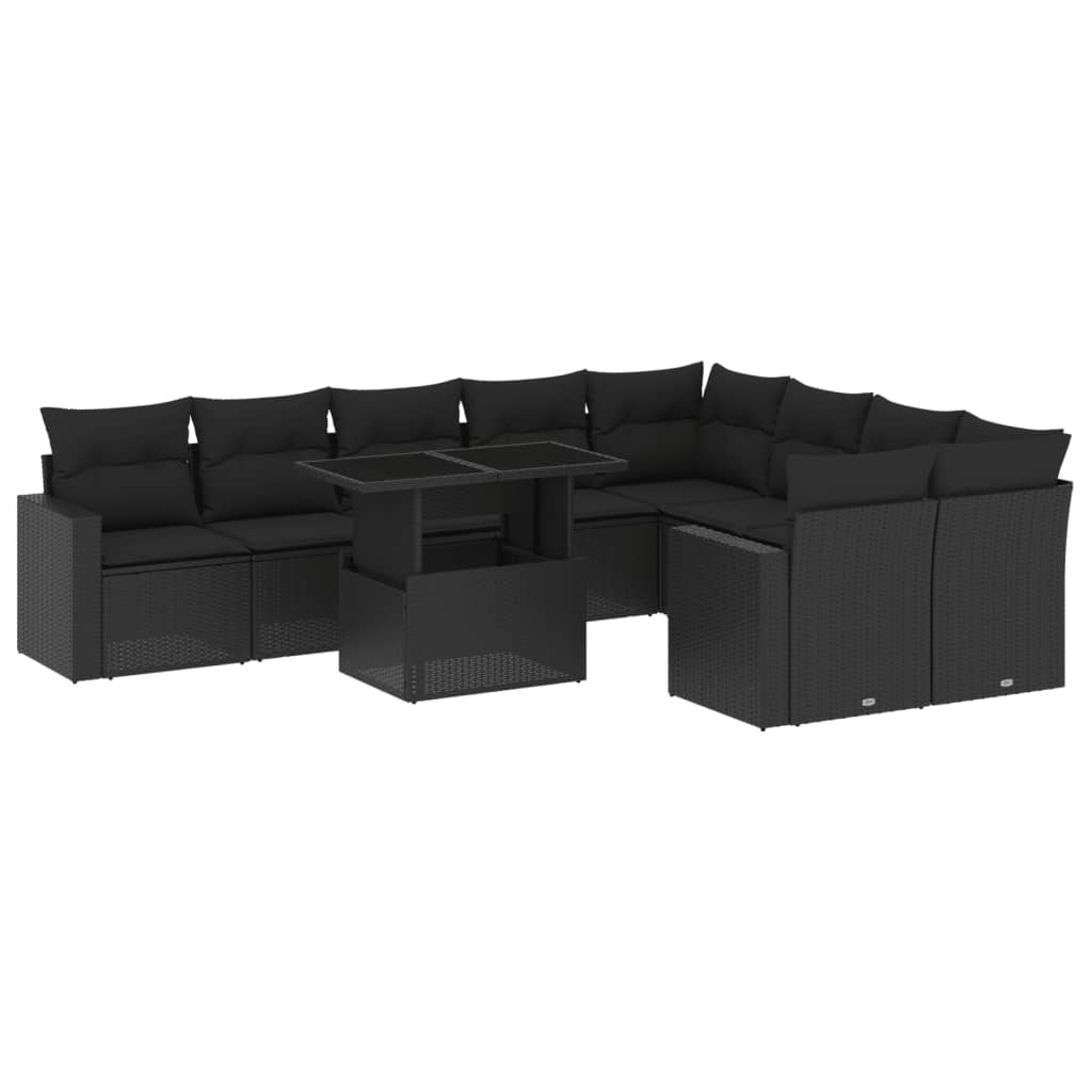 Set Divani da Giardino 10pz con Cuscini in Polyrattan Nero 3267495