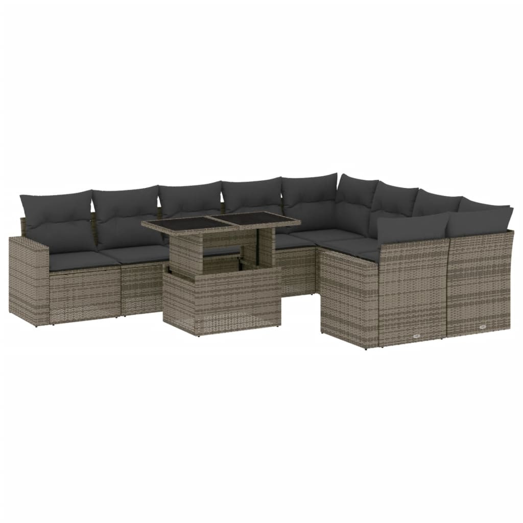 Set Divano da Giardino 10 pz con Cuscini Grigio in Polyrattan 3267500