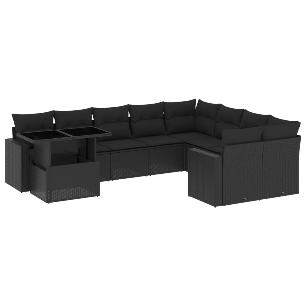 Set Divani da Giardino 10pz con Cuscini in Polyrattan Nero 3267505