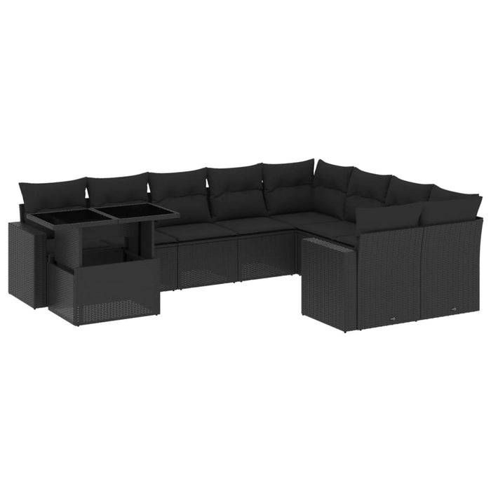 Set Divani da Giardino 10pz con Cuscini in Polyrattan Nero 3267505