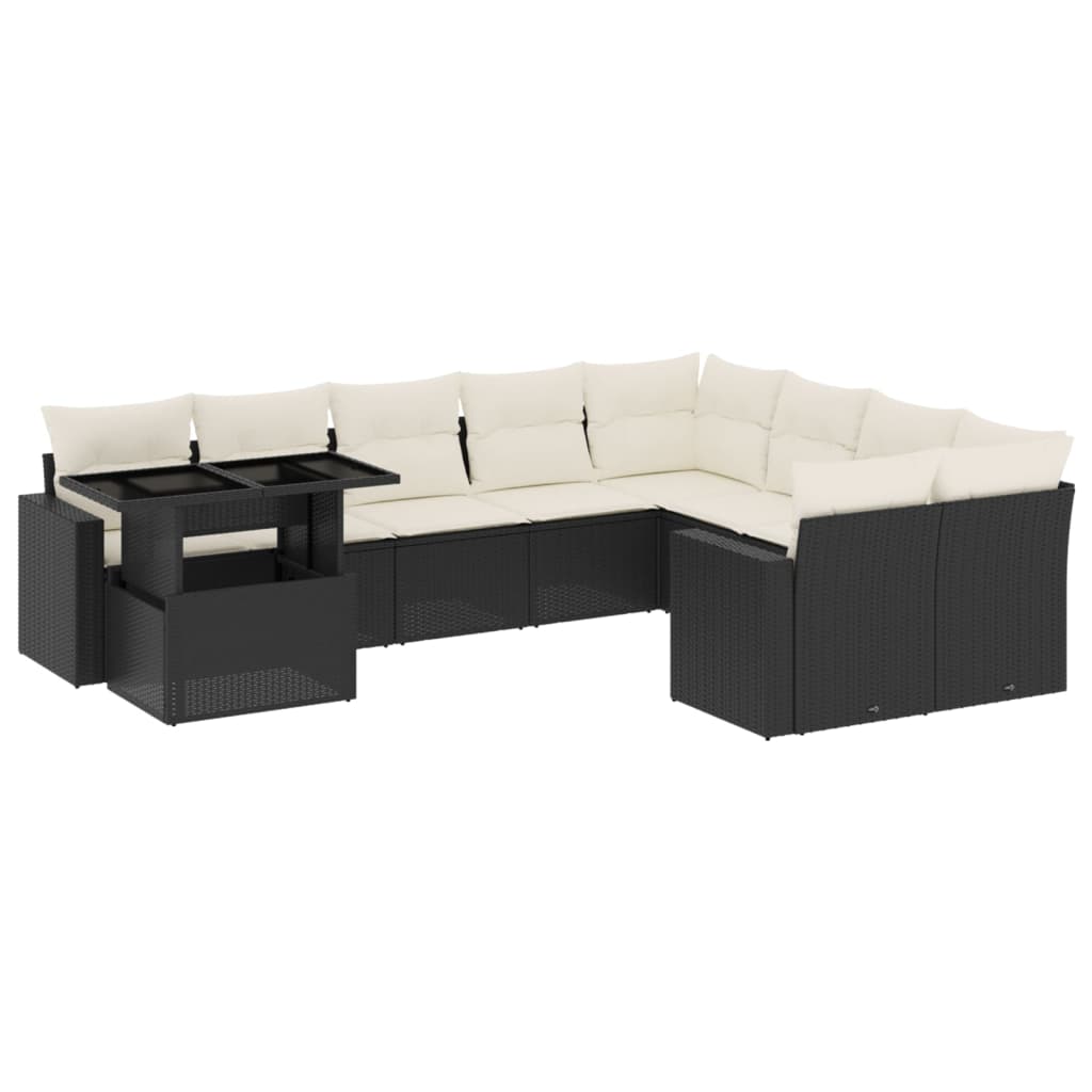 Set Divani da Giardino 10pz con Cuscini in Polyrattan Nero 3267506