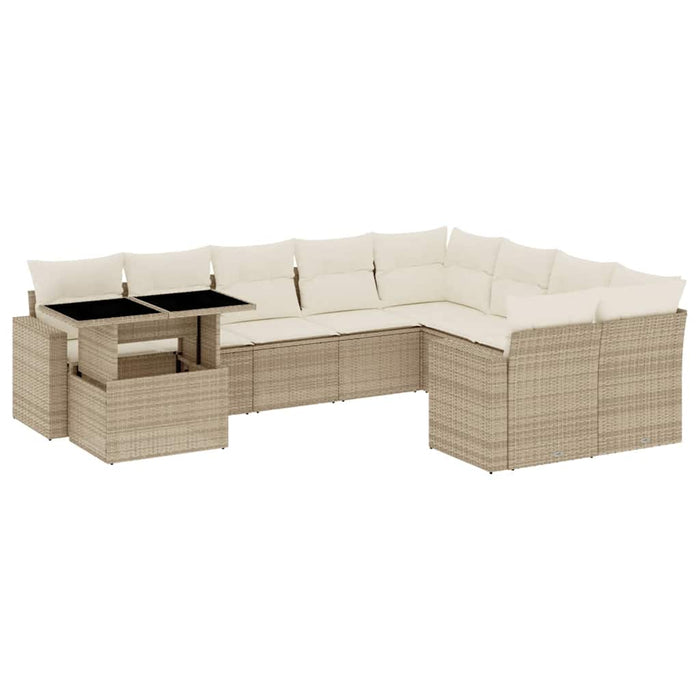 Set Divano da Giardino 10 pz con Cuscini Beige in Polyrattan 3267508