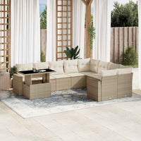 Set Divano da Giardino 10 pz con Cuscini Beige in Polyrattan 3267508