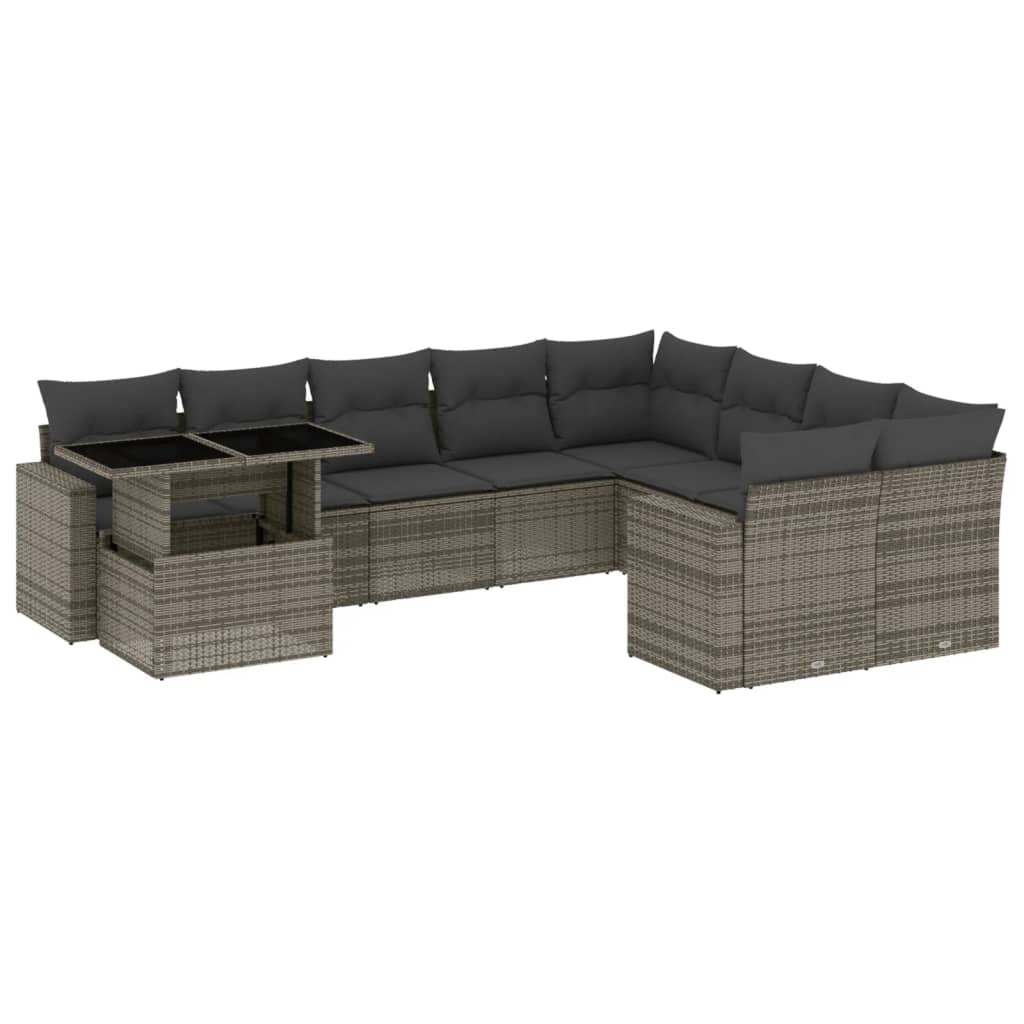 Set Divano da Giardino 10 pz con Cuscini Grigio in Polyrattan 3267510