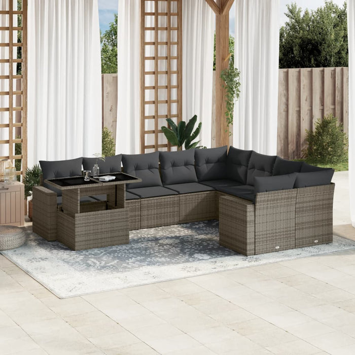 Set Divano da Giardino 10 pz con Cuscini Grigio in Polyrattan 3267510