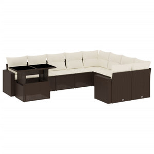 Set Divani da Giardino 10pz con Cuscini in Polyrattan Marrone 3267513