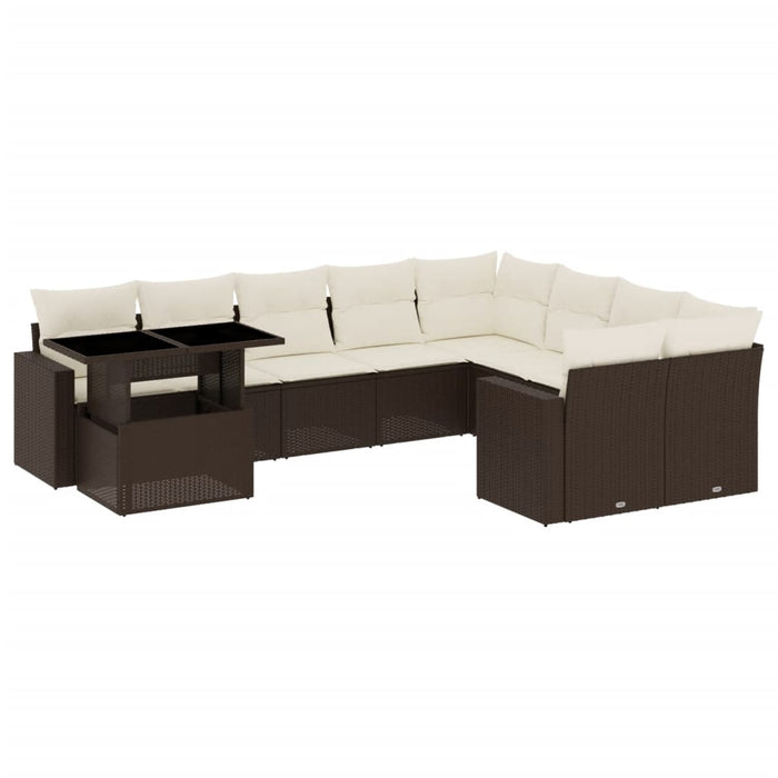 Set Divani da Giardino 10pz con Cuscini in Polyrattan Marrone 3267513