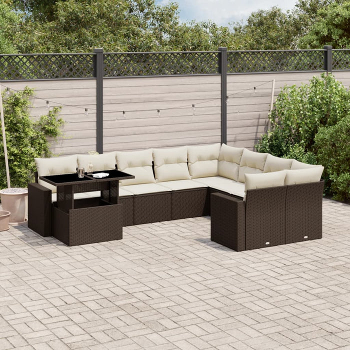 Set Divani da Giardino 10pz con Cuscini in Polyrattan Marrone 3267513