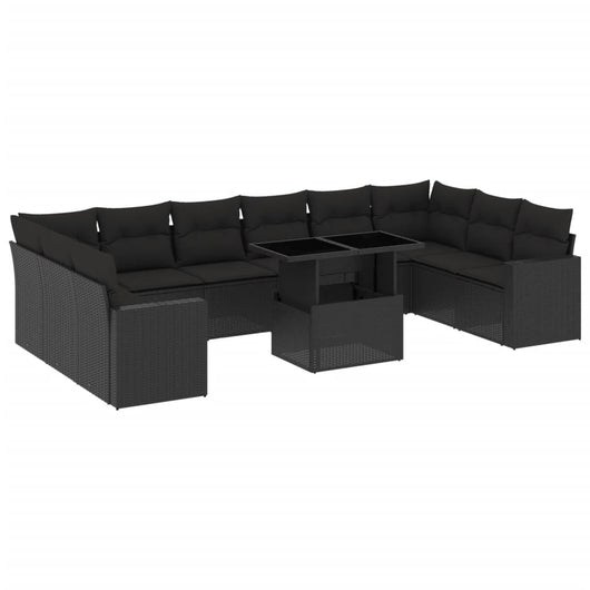 Set Divani da Giardino 11 pz con Cuscini in Polyrattan Nero 3267515