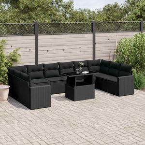 Set Divani da Giardino 11 pz con Cuscini in Polyrattan Nero 3267515