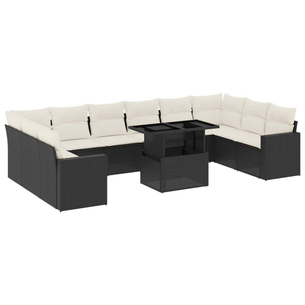 Set Divani da Giardino 11 pz con Cuscini in Polyrattan Nero 3267516