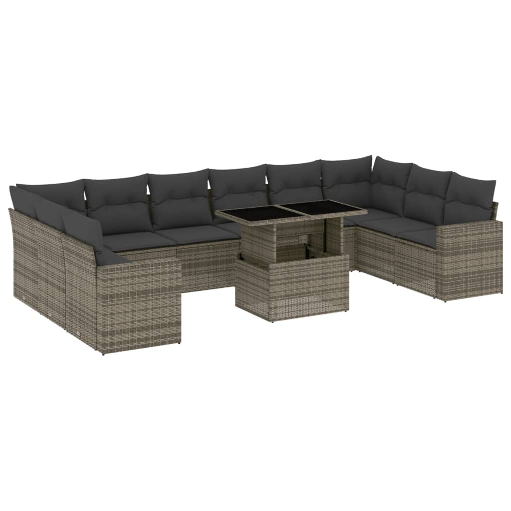 Set Divani da Giardino 11 pz con Cuscini in Polyrattan Grigio 3267520