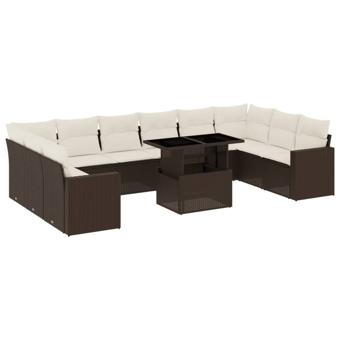 Set Divani da Giardino 11 pz con Cuscini Polyrattan Marrone 3267523