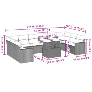 Set Divani da Giardino 11 pz con Cuscini Polyrattan Marrone 3267523