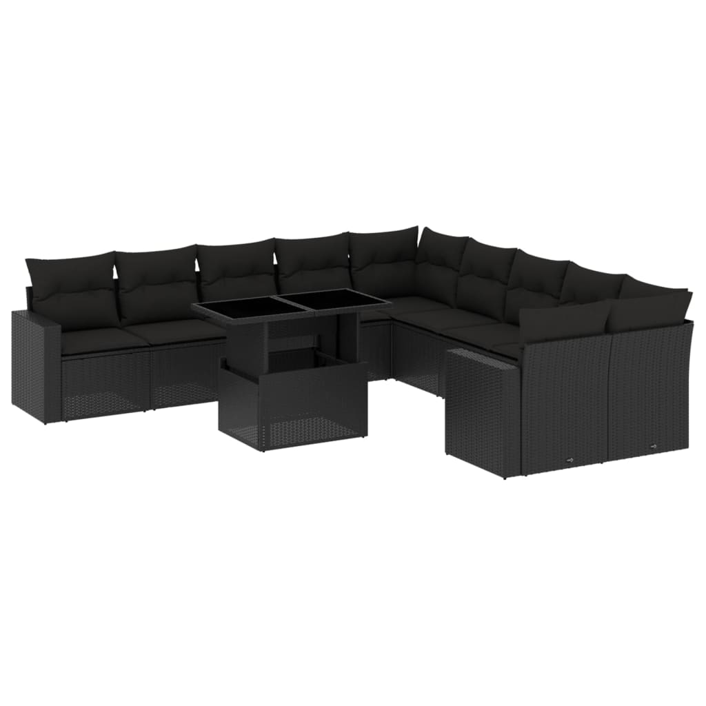 Set Divani da Giardino 11 pz con Cuscini in Polyrattan Nero 3267535