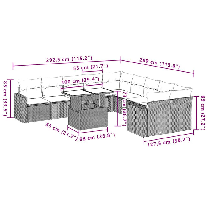 Set Divani da Giardino 11 pz con Cuscini in Polyrattan Nero 3267535