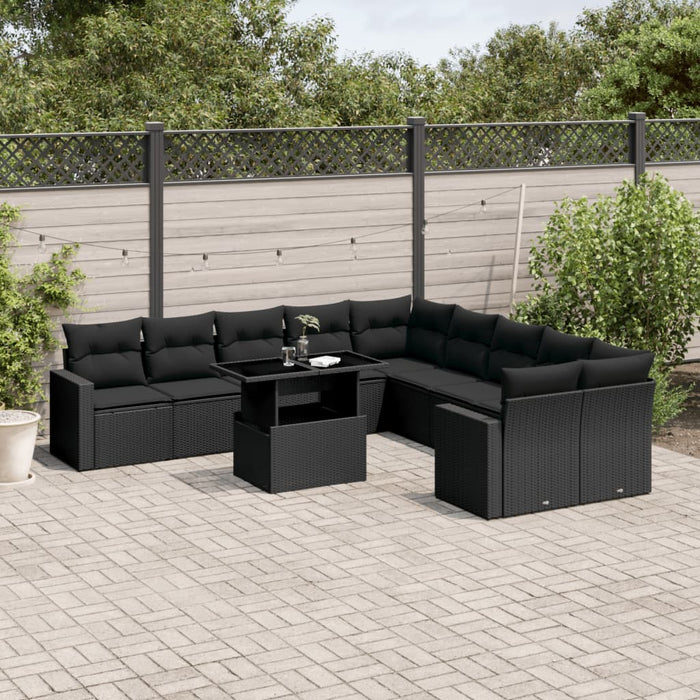 Set Divani da Giardino 11 pz con Cuscini in Polyrattan Nero 3267535