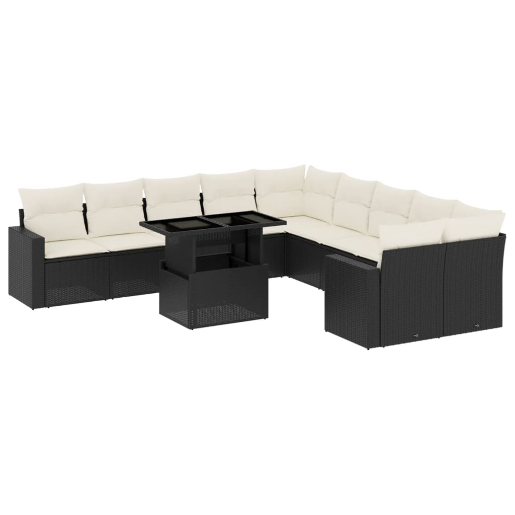 Set Divani da Giardino 11 pz con Cuscini in Polyrattan Nero 3267536