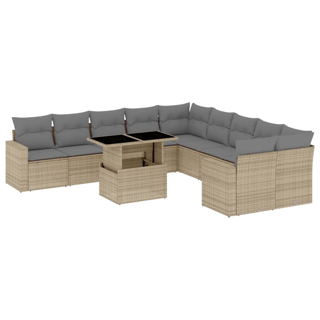 Set Divani da Giardino 11 pz con Cuscini Beige in Polyrattan 3267539