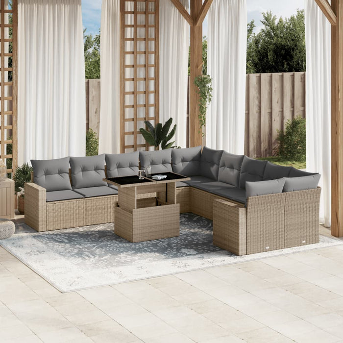 Set Divani da Giardino 11 pz con Cuscini Beige in Polyrattan 3267539