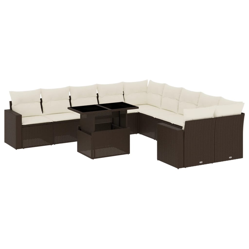 Set Divani da Giardino 11 pz con Cuscini Polyrattan Marrone 3267543