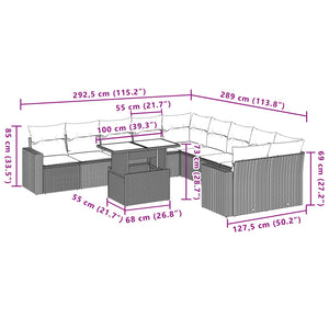 Set Divani da Giardino 11 pz con Cuscini Polyrattan Marrone 3267543