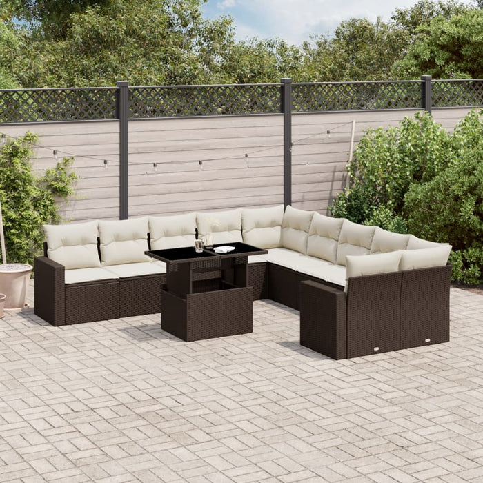 Set Divani da Giardino 11 pz con Cuscini Polyrattan Marrone 3267543