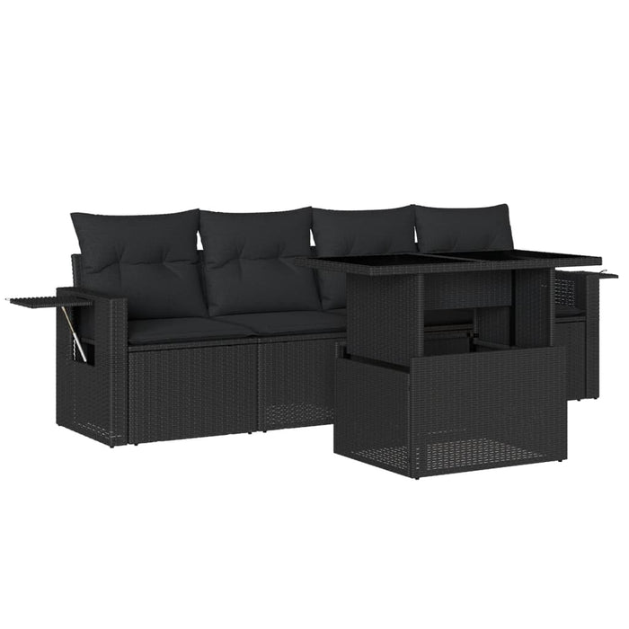 Set Divani da Giardino 5 pz con Cuscini in Polyrattan Nero 3267725