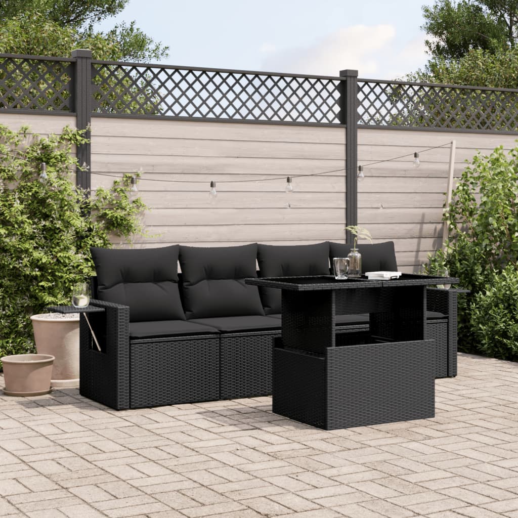 Set Divani da Giardino 5 pz con Cuscini in Polyrattan Nero 3267725