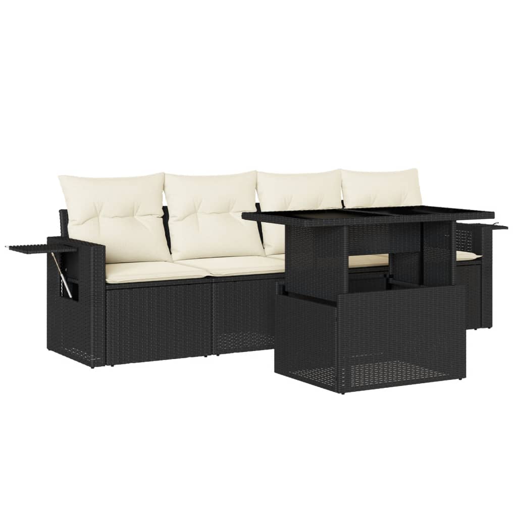 Set Divani da Giardino 5 pz con Cuscini in Polyrattan Nero 3267726