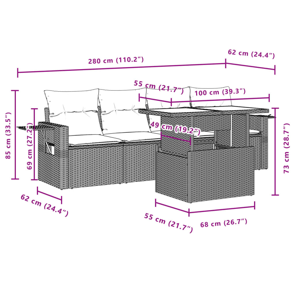 Set Divani da Giardino 5 pz con Cuscini in Polyrattan Nero 3267726