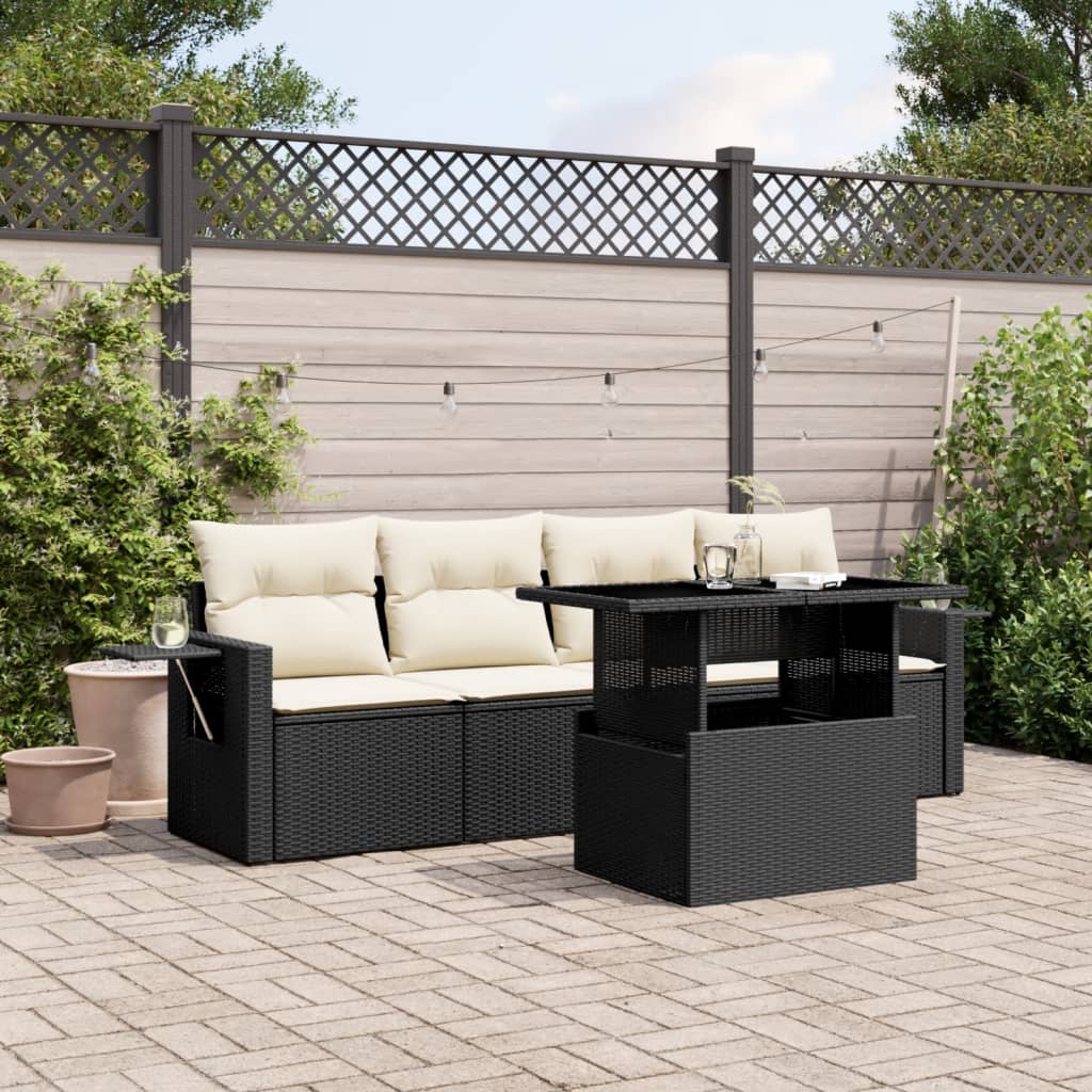 Set Divani da Giardino 5 pz con Cuscini in Polyrattan Nero 3267726